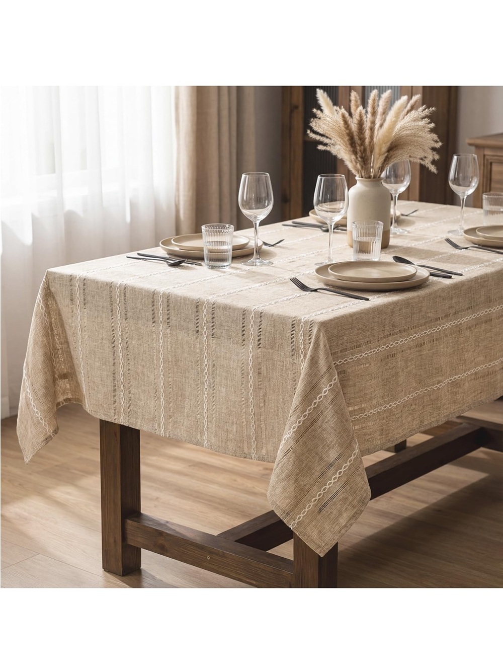 NEW Horaldaily Light Coffee, Farmhouse Style Cotton Blend Tablecloth. 60”x60”